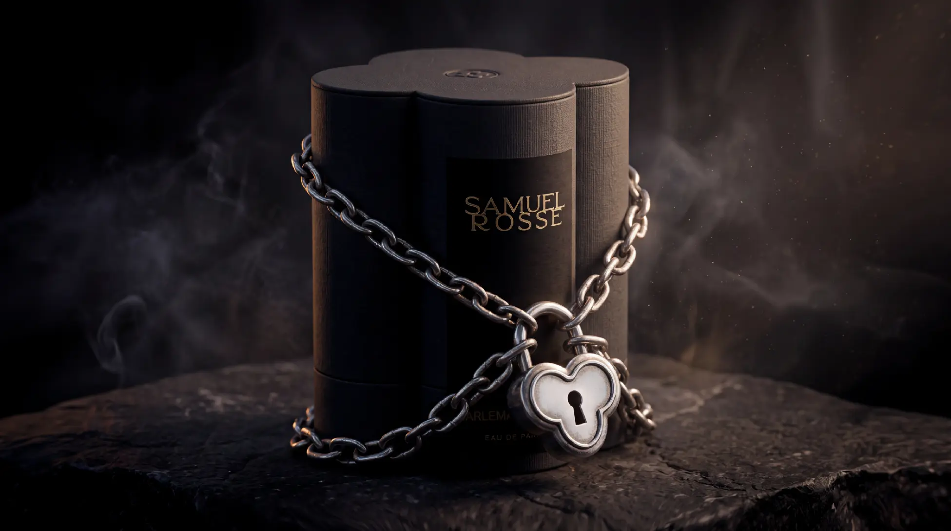 Samuel Rosse clover box secured with a chain and clover-shaped lock